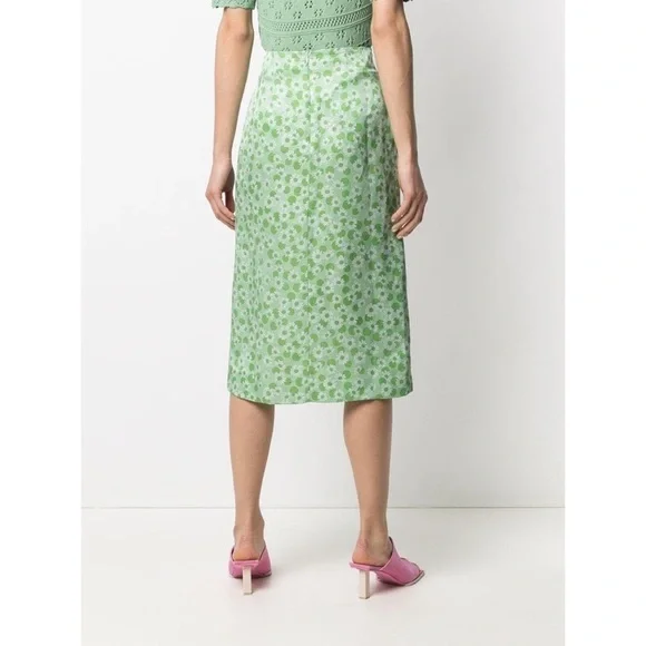 𝅺SANDRO Paris Silk & Linen Green Long Floral Print Botton Skirt with slit 0 - Picture 2 of 12